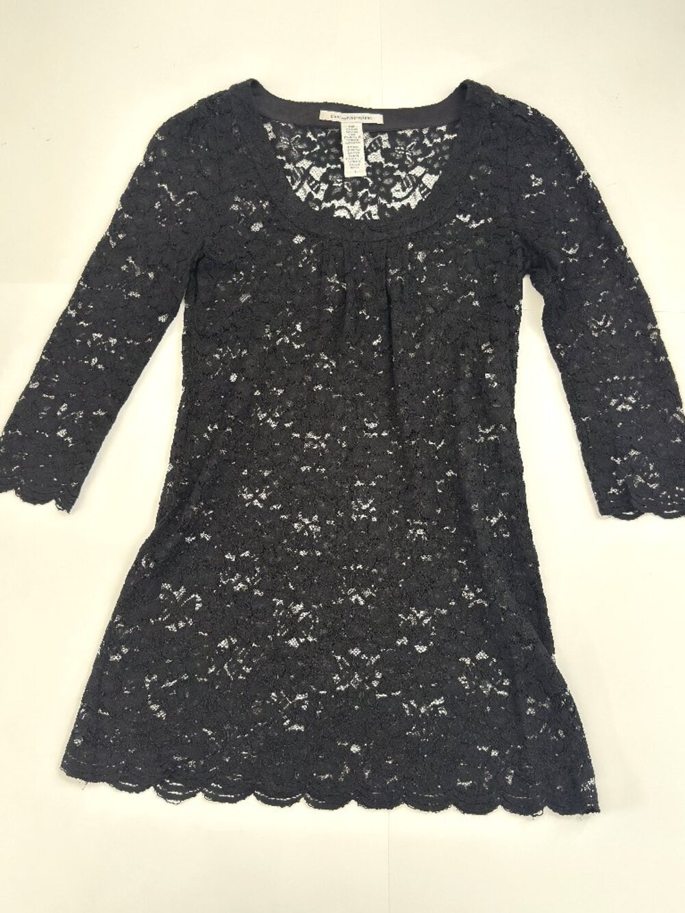 Diane Von Furstenberg DVF 3/4 Sleeve Black Lace Overlay Sheath Dress US 8
